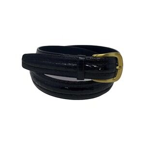 Cale Belt Mens 36 Black Reptile Leather Made In Spain Gold Buckle Old Money